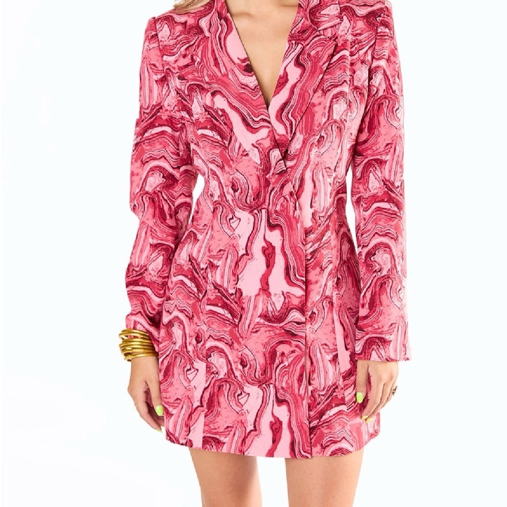 Women's Pink Marble Print Blazer Dress